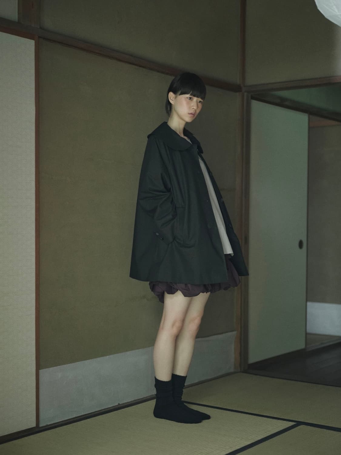 Flat Collar Car Coat (Black) 상품이미지2