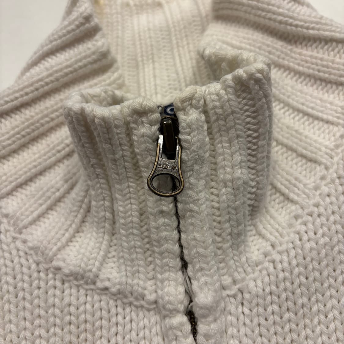 [L] 폴로 랄프로렌 집업 니트 가디건 아이보리 네이비 C56 상품이미지3