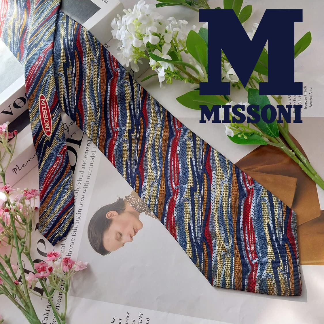 미쏘니 실크 블루 멀티 패턴 넥타이 9.8cm A등급 K2138 상품이미지2