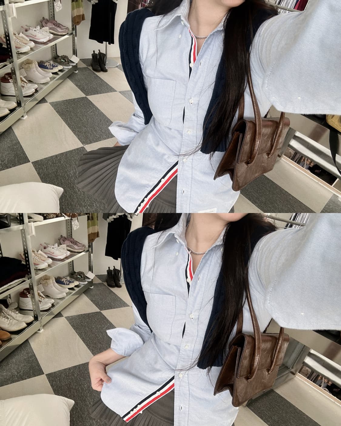 톰브라운 히든삼선 스카이 셔츠  상품이미지1