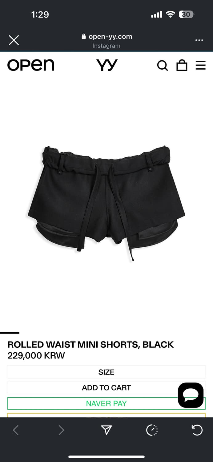 Open yy ROLLED WAIST MINI SHORTS, BLACK 상품이미지2