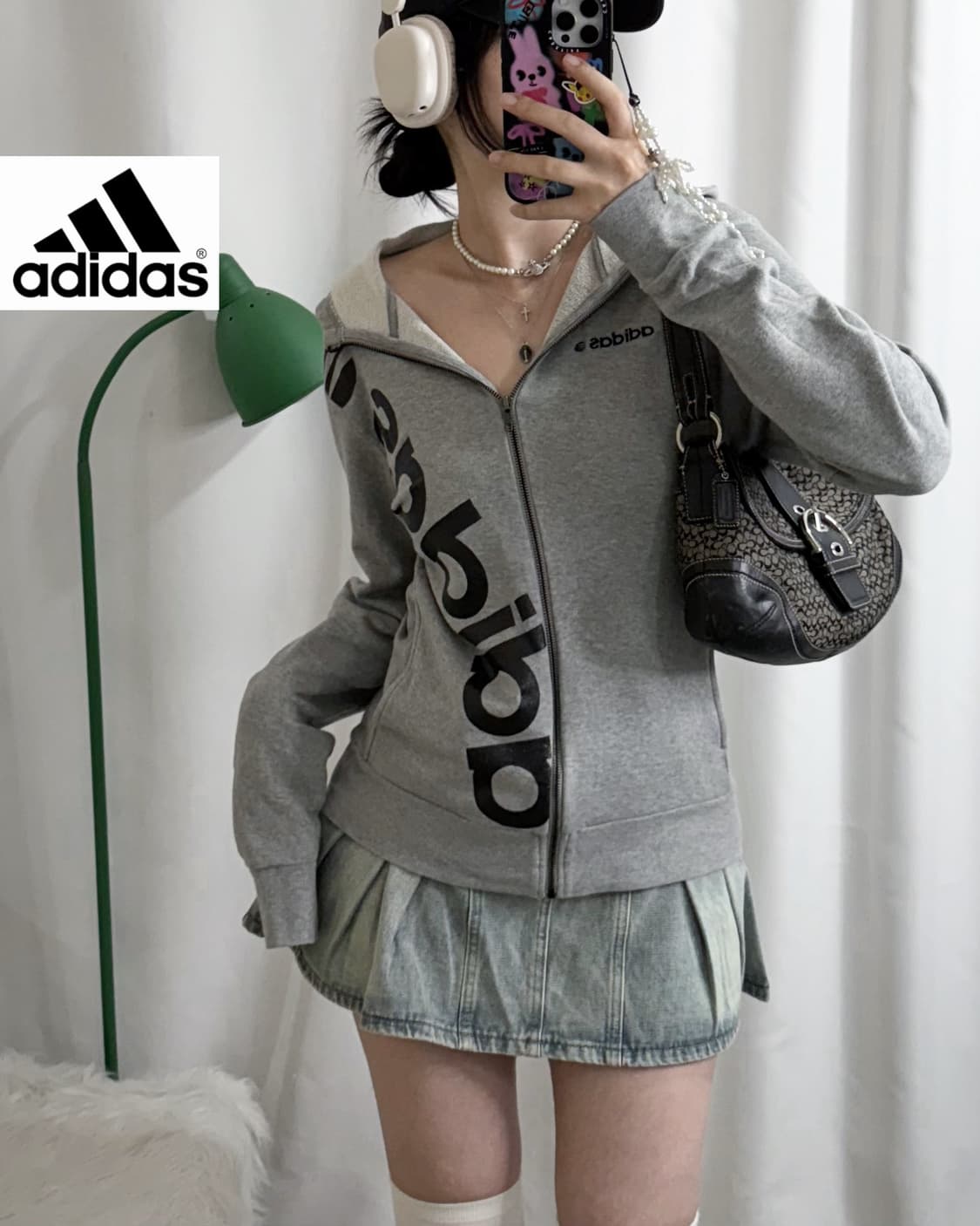 아디다스 그레이 펄 레터링 후드 집업 상품이미지2