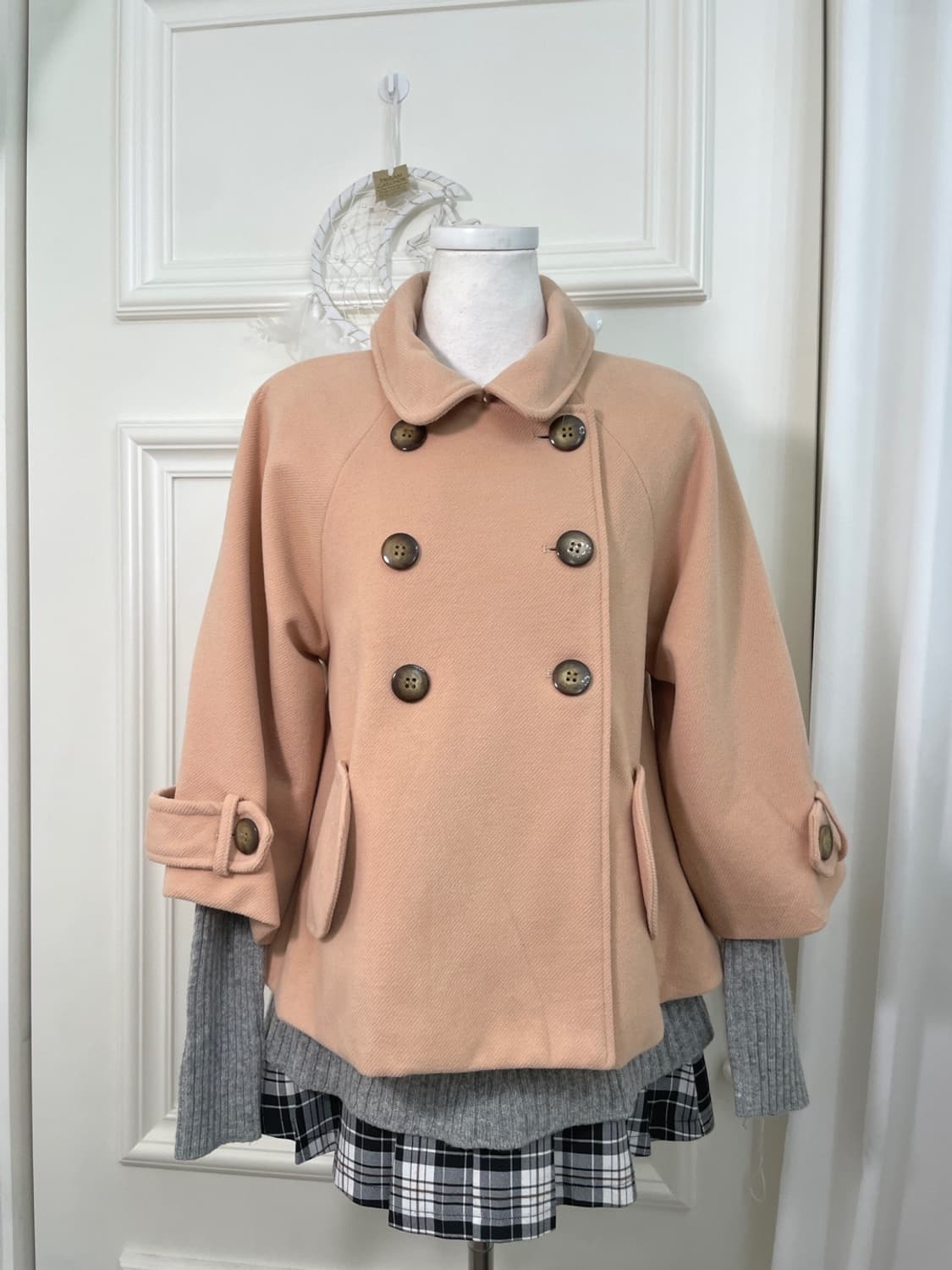coral beige cute mori coat(size-M) 상품이미지1