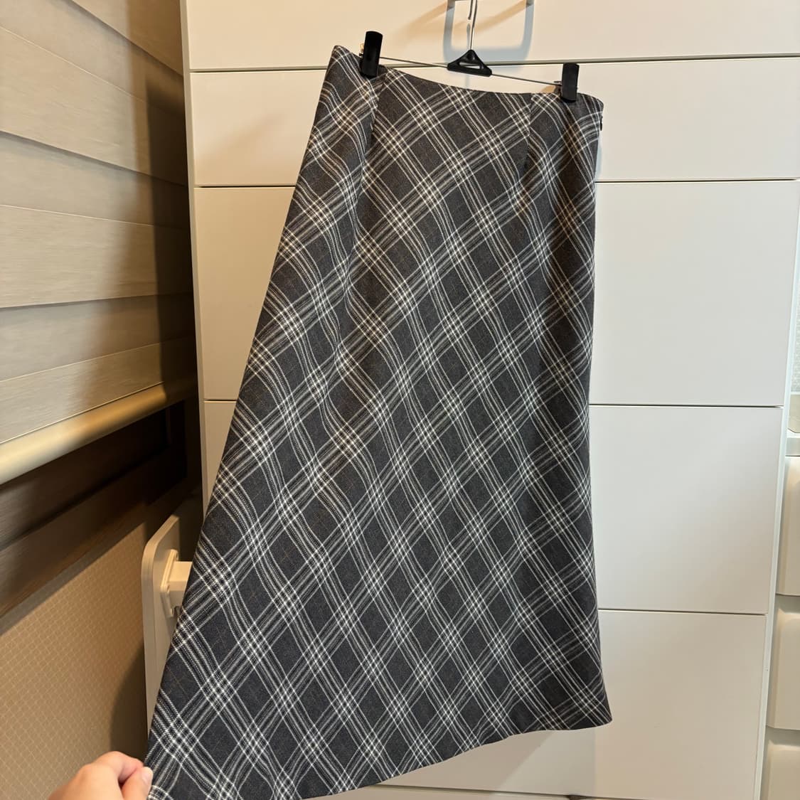 그레이 체크 모직 A라인 롱 스커트 상품이미지2