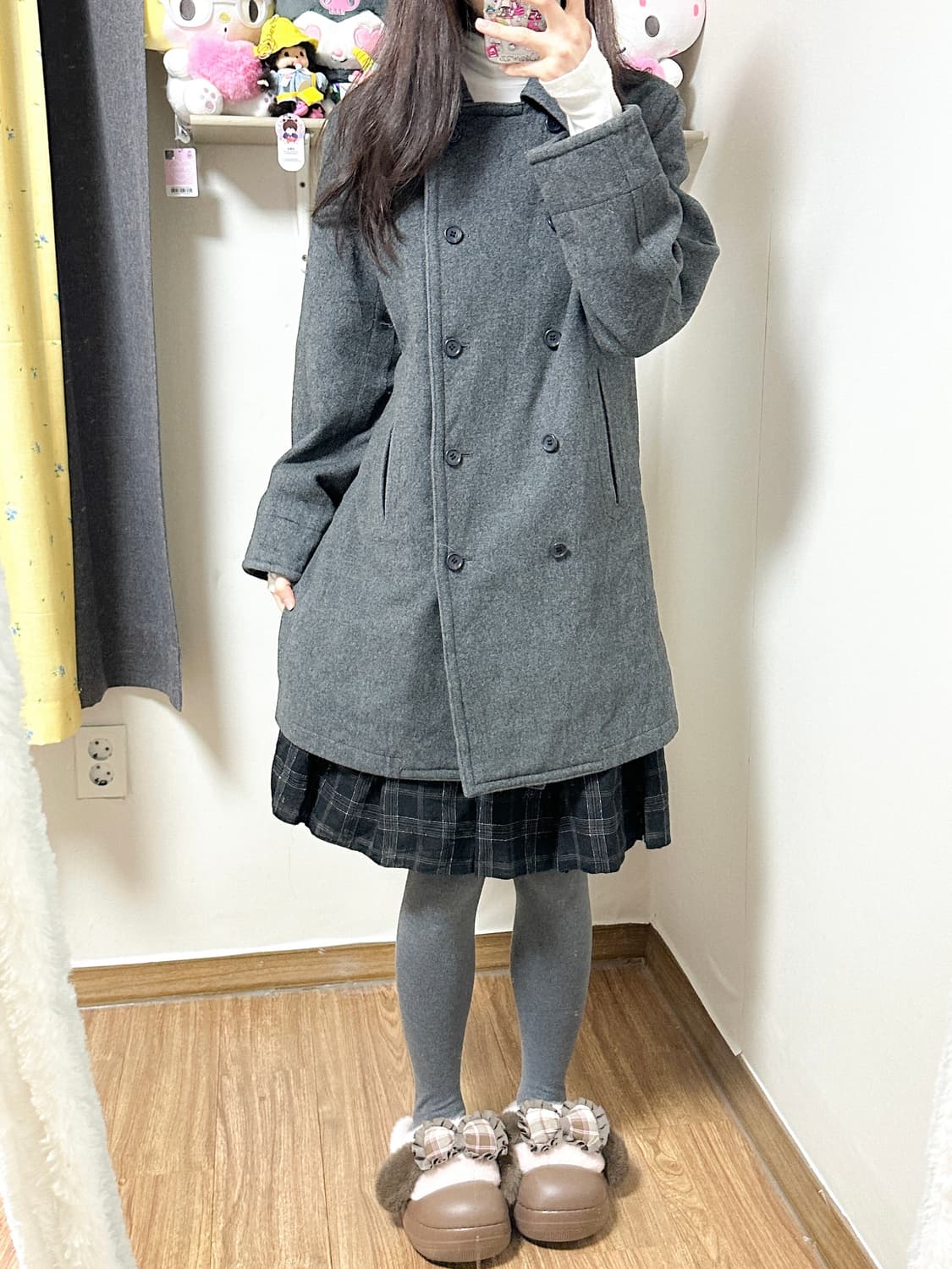 빈티지 차콜 코트 사와코 너닿 코이세이오깔 공겜여주 긱시크 고딕 모리걸 상품이미지1