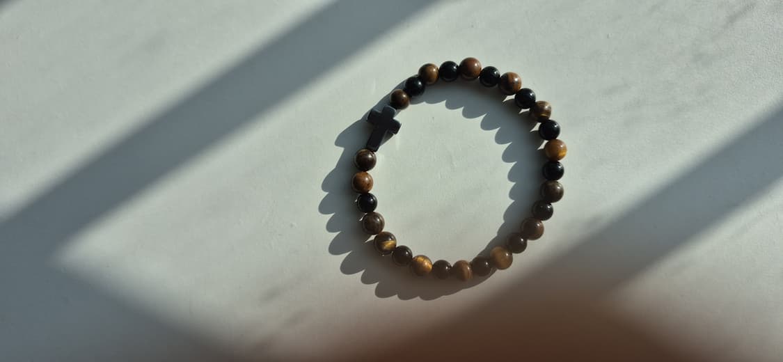 원석 팔찌 헤마타이트 크로스 십자가 팔찌 천연석 호안석 오닉스 블랙 상품이미지3