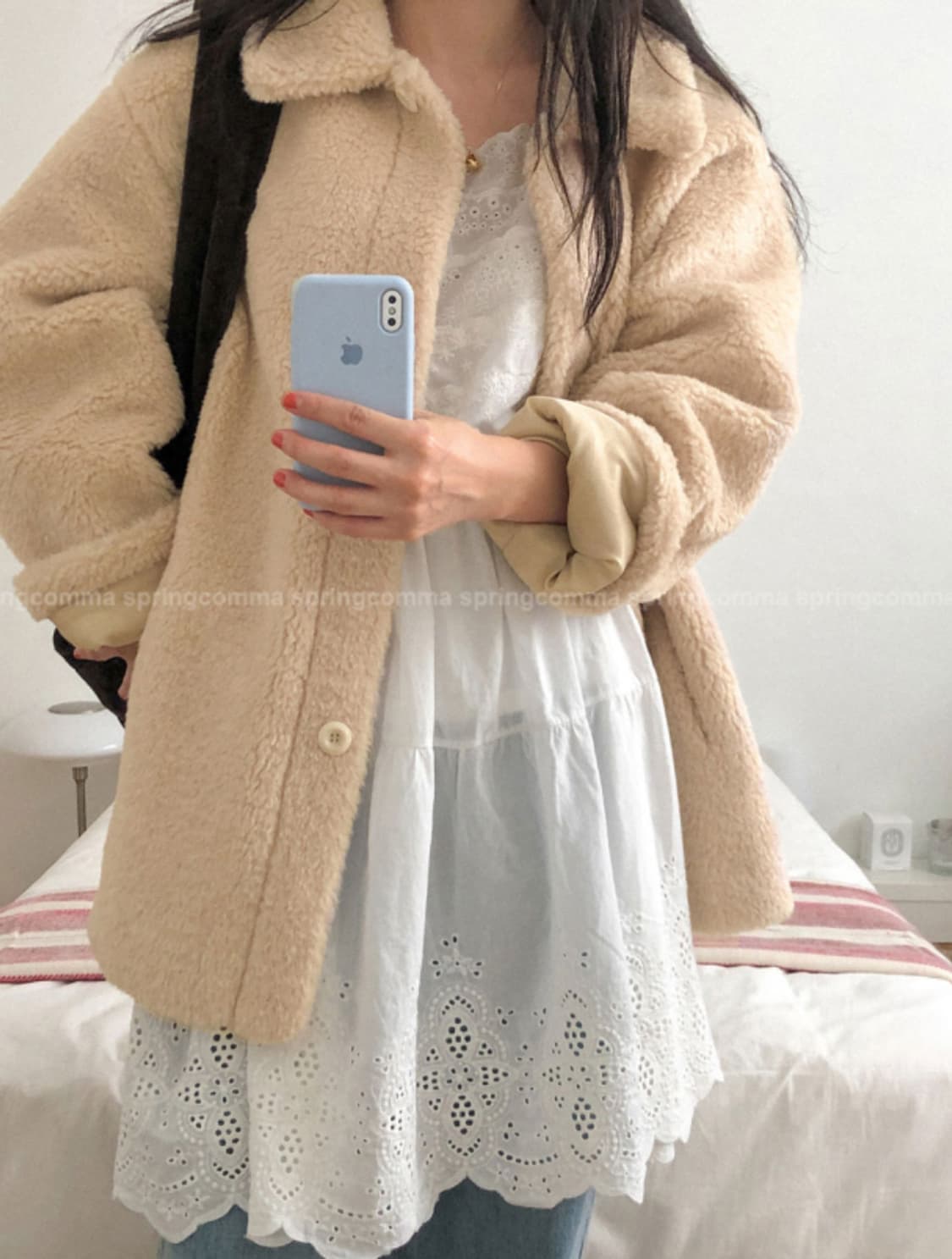 스프링콤마 크리미 덤블 하프 무스탕 코트 상품이미지3