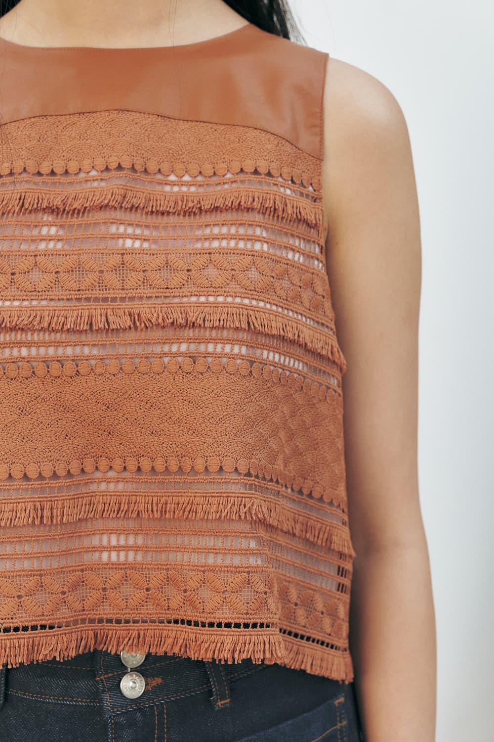 [s] KUME 쿠메 프린지 레이스 보헤미안 에스닉 민소매 나시 탑 상품이미지7