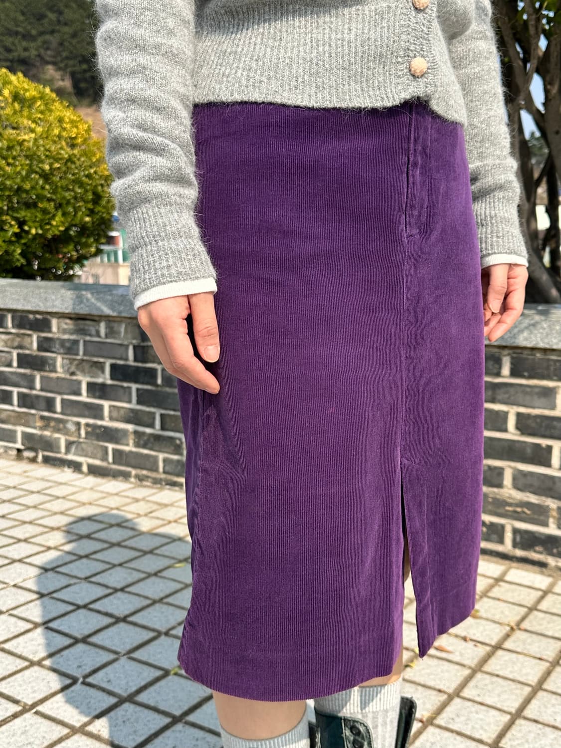 퍼플 코듀로이 미디스커트 상품이미지1