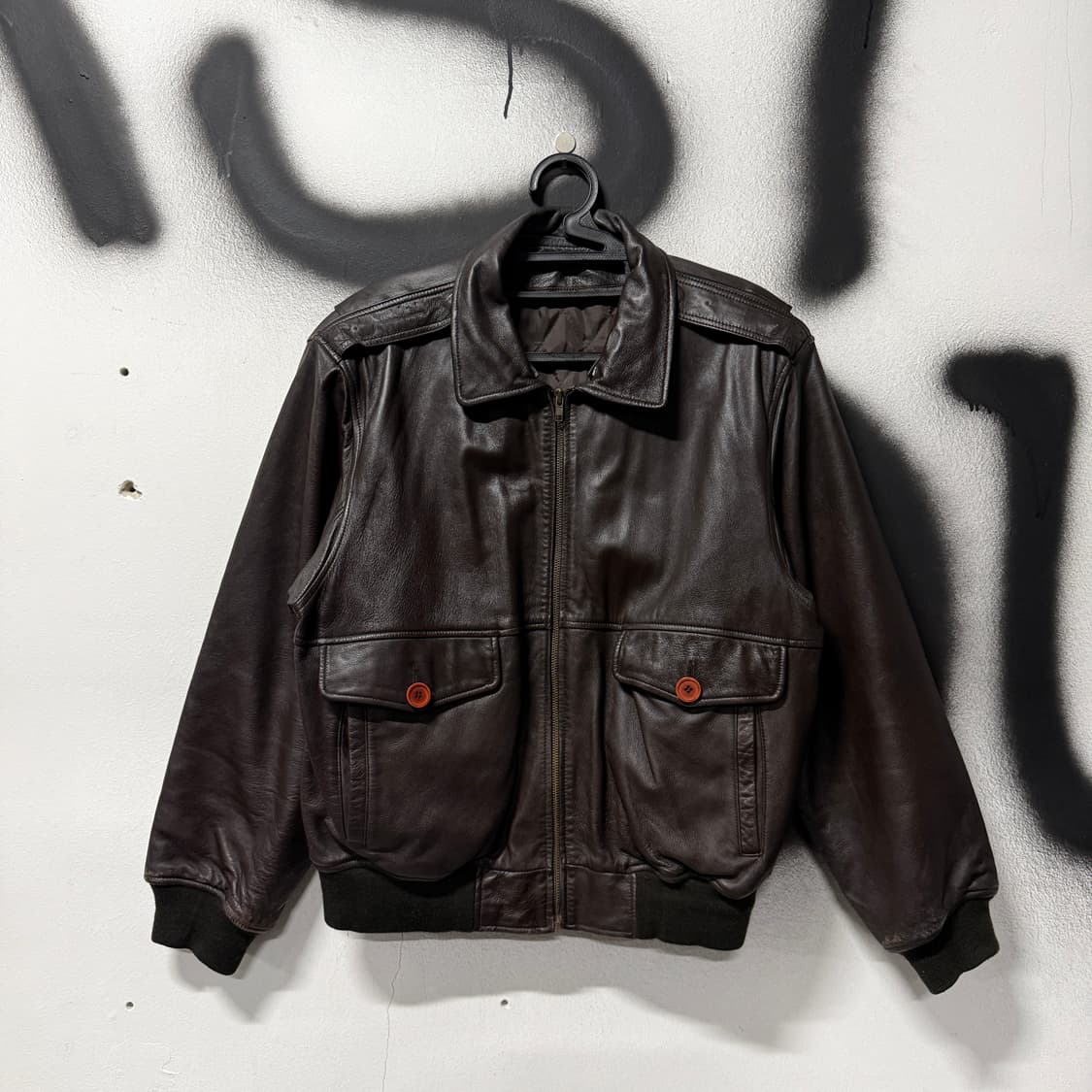 VTG 빈티지 100% 쉽스킨 양가죽 A2 퀼팅 봄버 자켓 브라운 상품이미지1