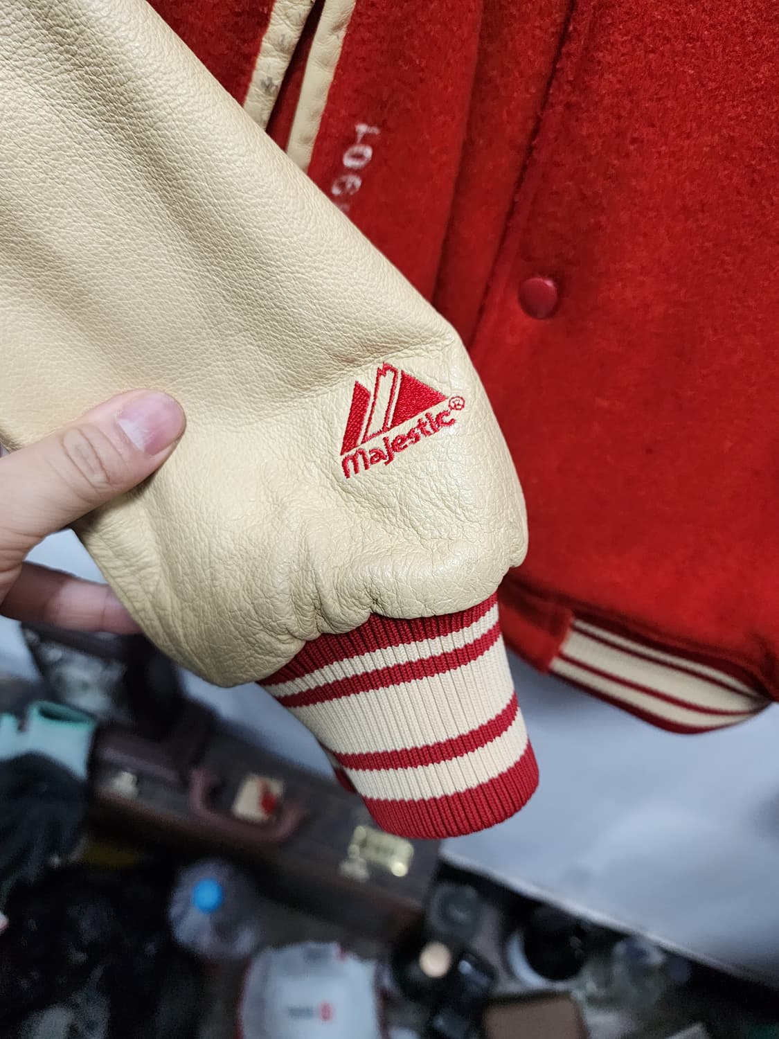 90s 마제스틱 x MLB 보스턴 레드삭스 리얼레더 바시티자켓 상품이미지4