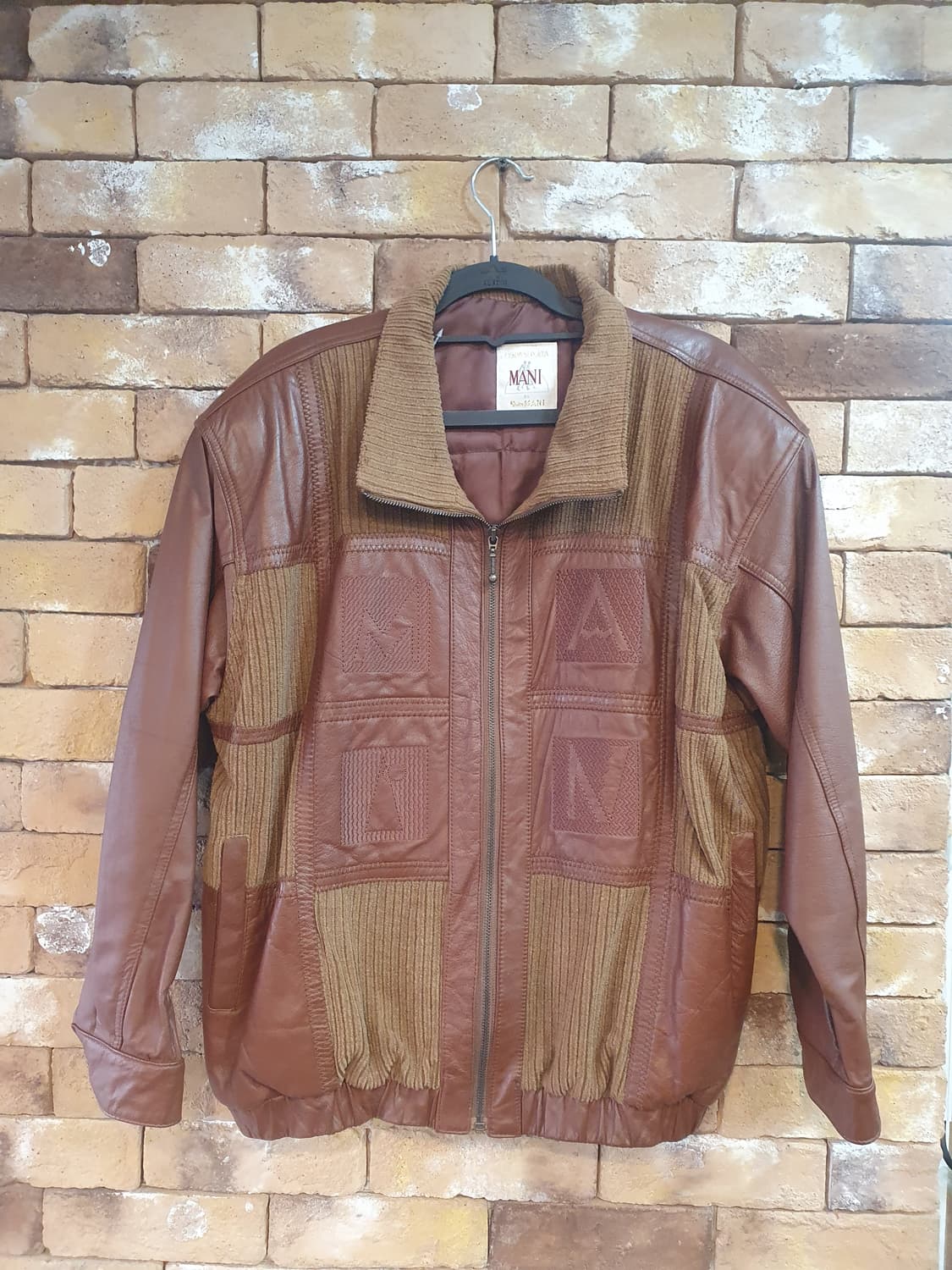 MANI 가죽 패치워크 자켓 브라운 상품이미지1