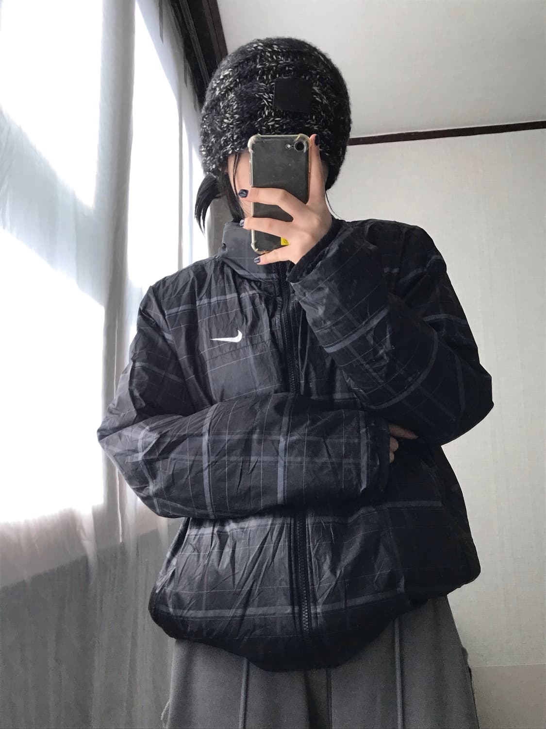 나이키 체크 블랙 리버시블 패딩 상품이미지1