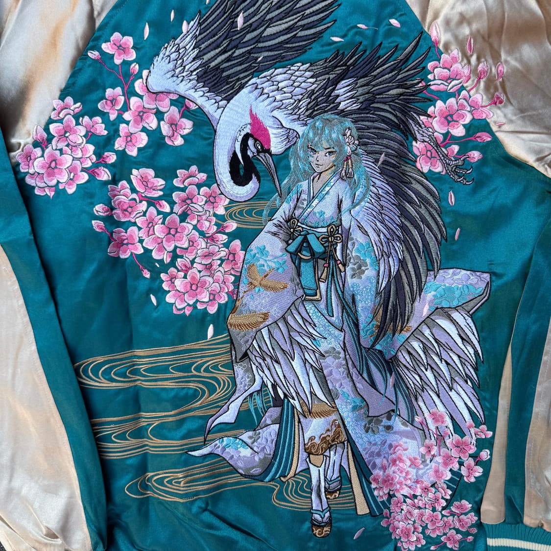 자수 학 벚꽃 스카잔 민트 상품이미지3