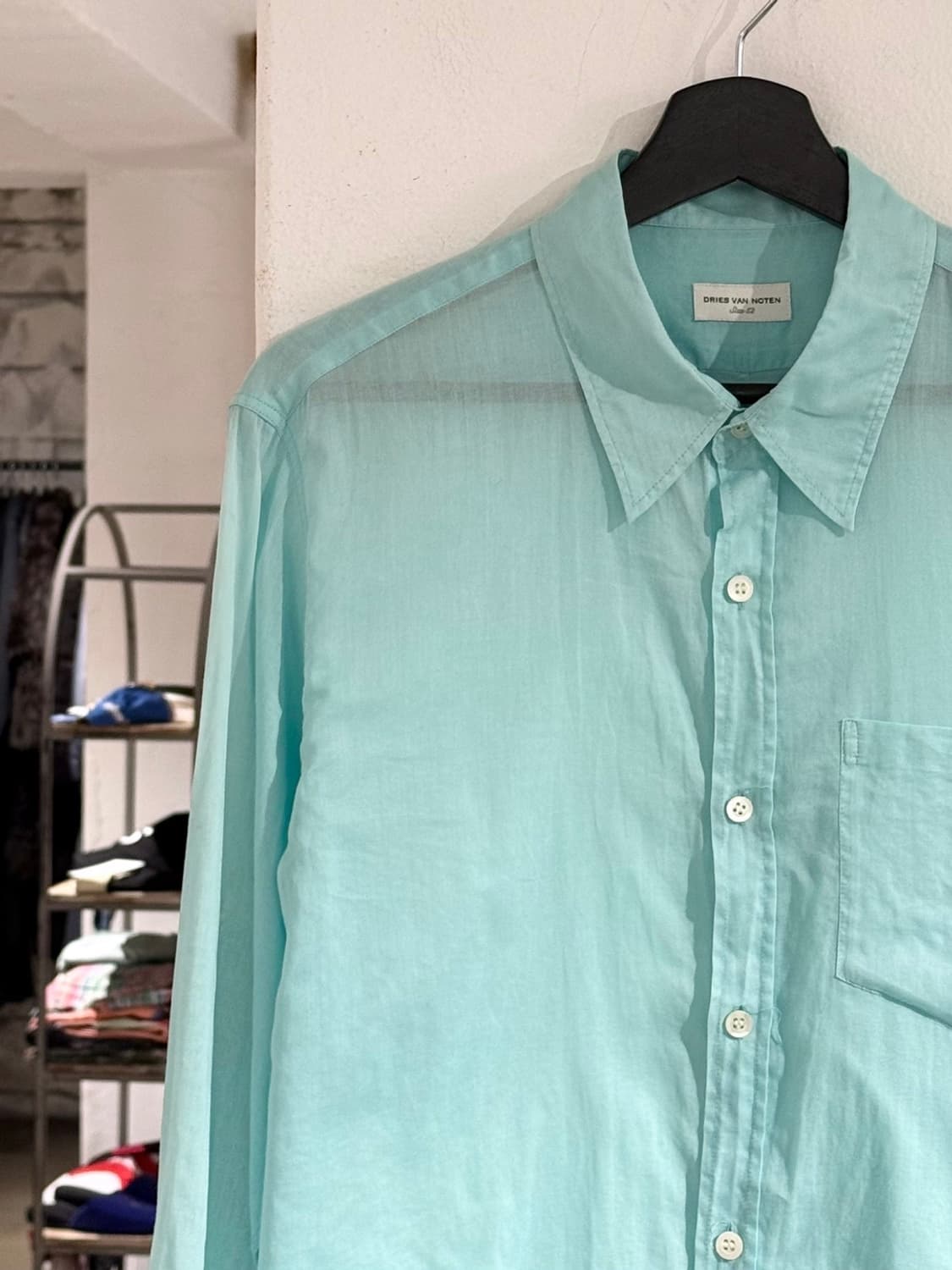 드리스 반 노튼 민트 시스루 텍스쳐 코튼 셔츠 상품이미지2