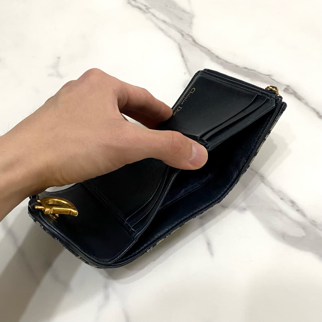 디올 새들 로터스 지갑 블루 디올 오블리크 자카드 여성 반지갑 상품이미지6