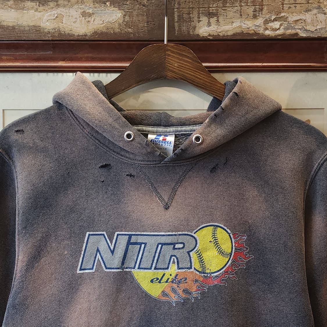 90s 러셀 후드 빈티지 스웻셔츠 썬페이딩 그레이 s 상품이미지4