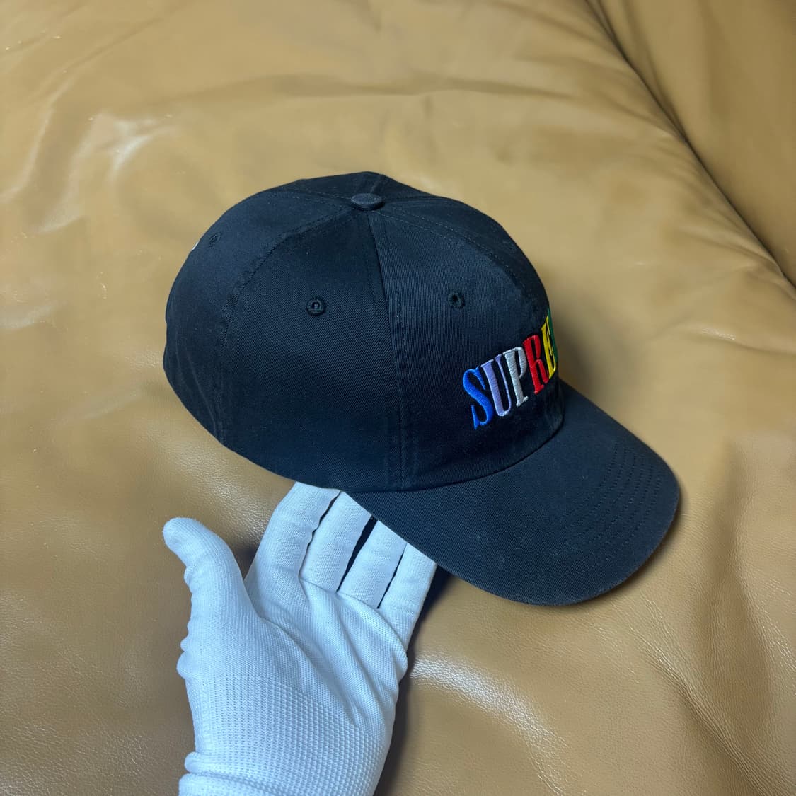 슈프림 6패널 볼캡 모자 멀티 컬러 로고 워시드 블랙 상품이미지3