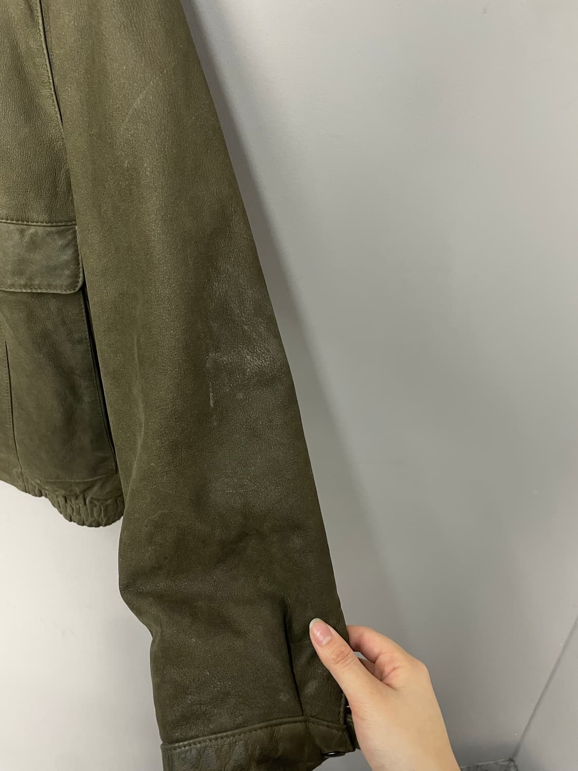 빈티지 올리브 그린 가죽 봄버 자켓 H2438 상품이미지6