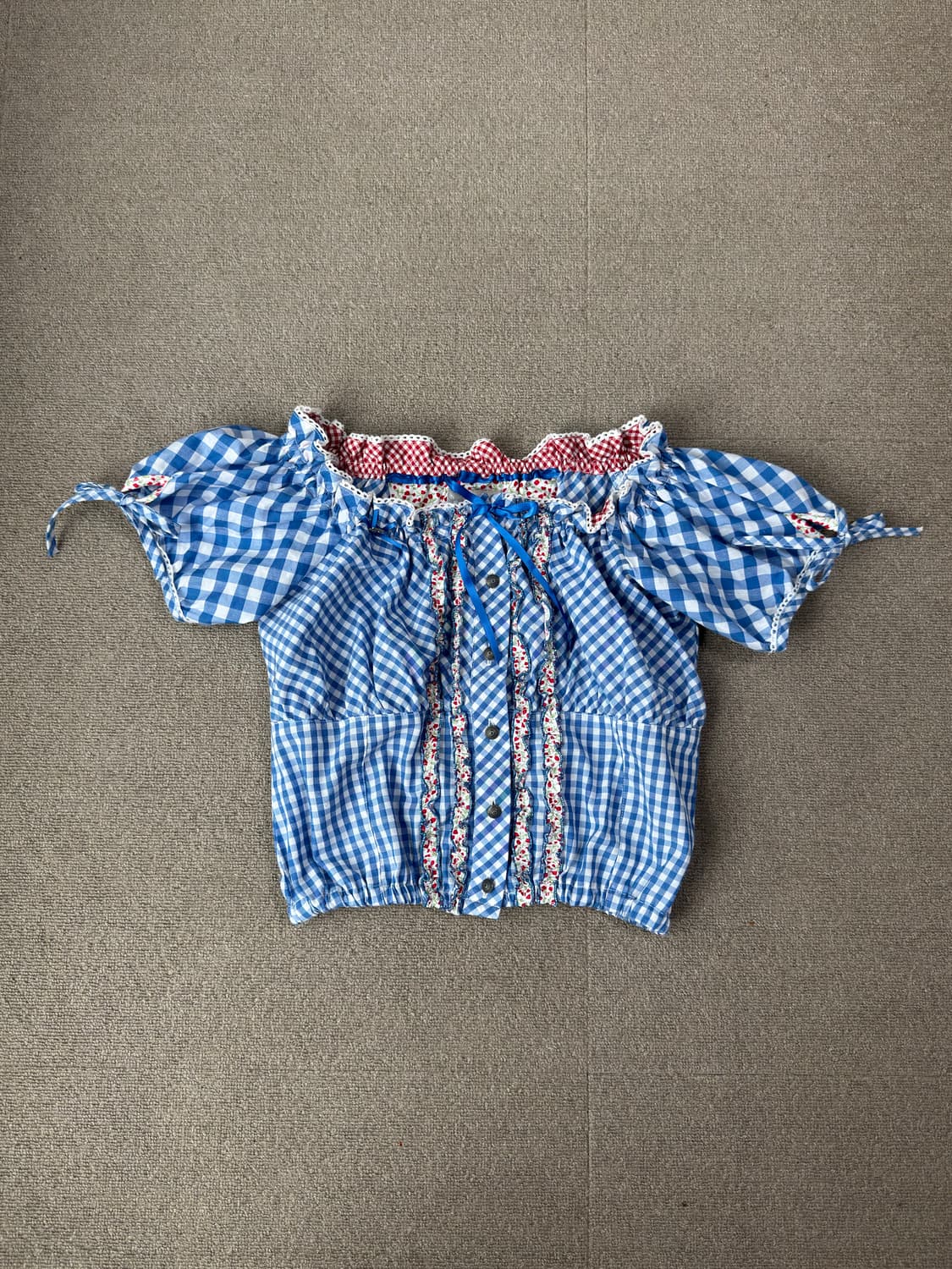 [Stockerpoint] 유럽 알프스 빈티지 체크 블라우스 상품이미지1