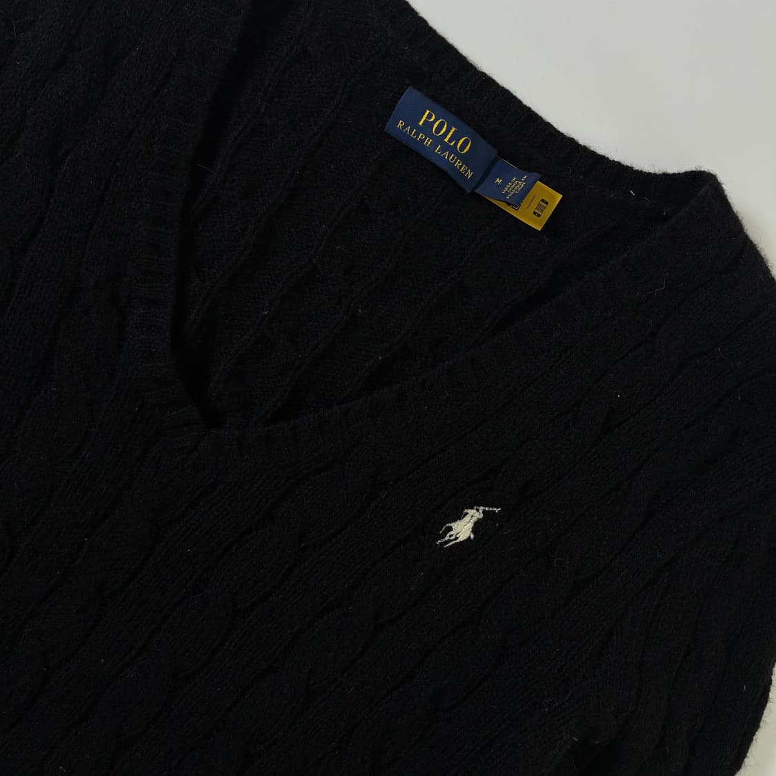 Polo  폴로 랄프로렌 자수 코튼 블랙 브이넥 꽈배기 니트  상품이미지3