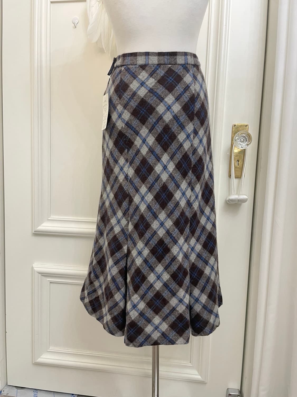 brown blue check wool pleats skirt 상품이미지4