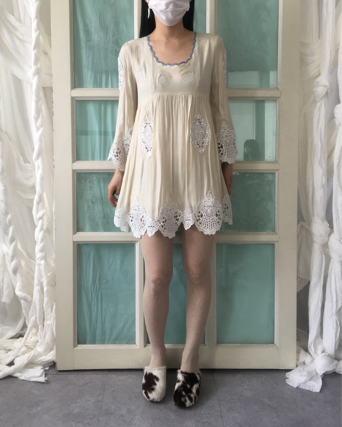 Filet trimming blouse onepiece 상품이미지1