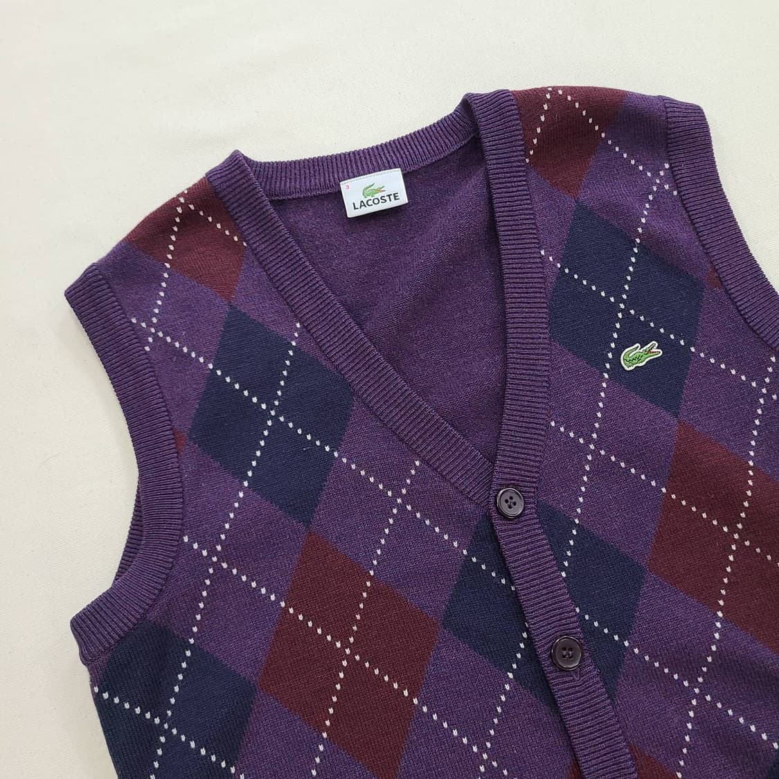 라코스테 아가일 체크 울 니트 조끼 가디건 스웨터  상품이미지3