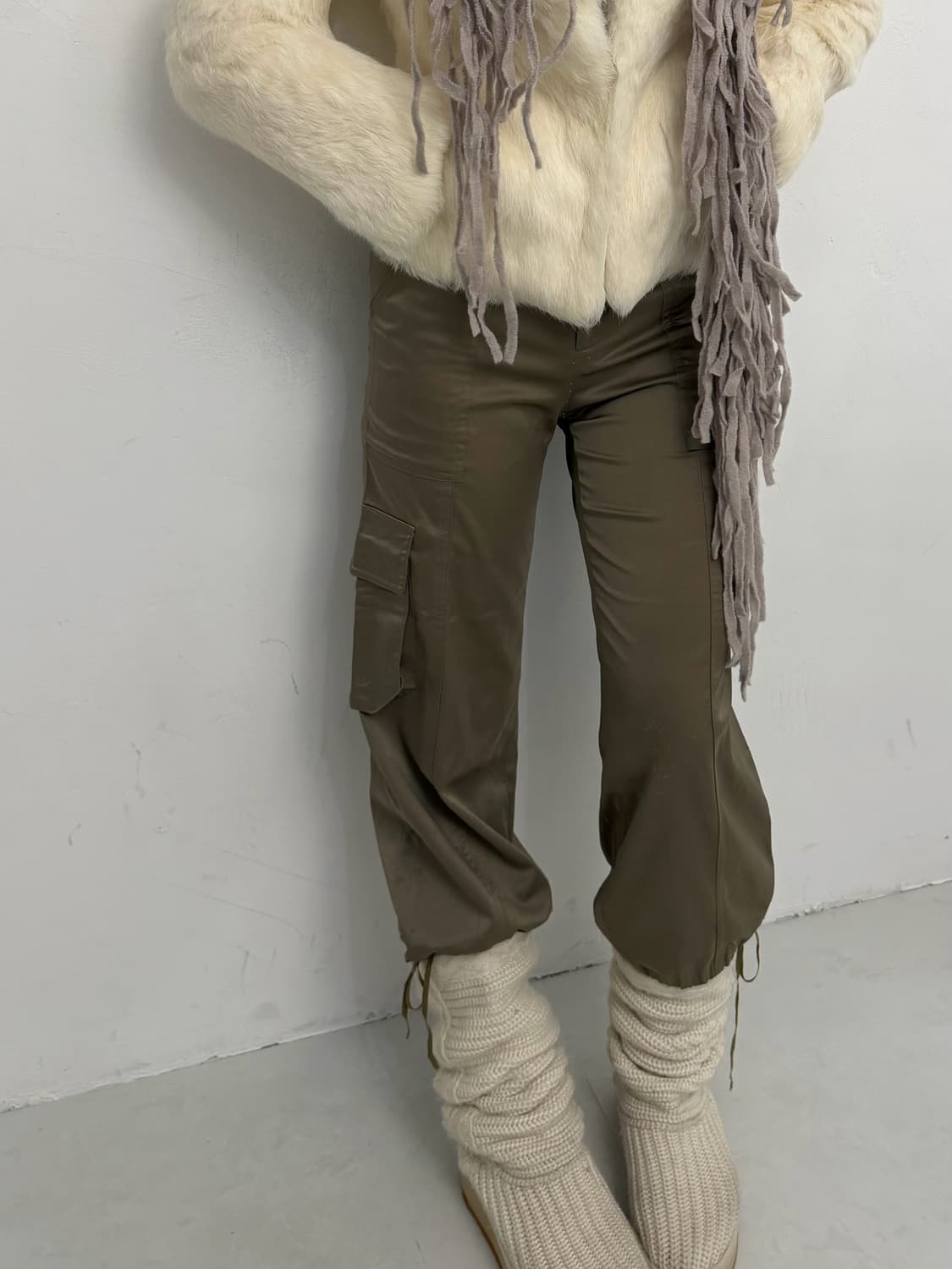 카키 새틴 카고 8부 팬츠 상품이미지1