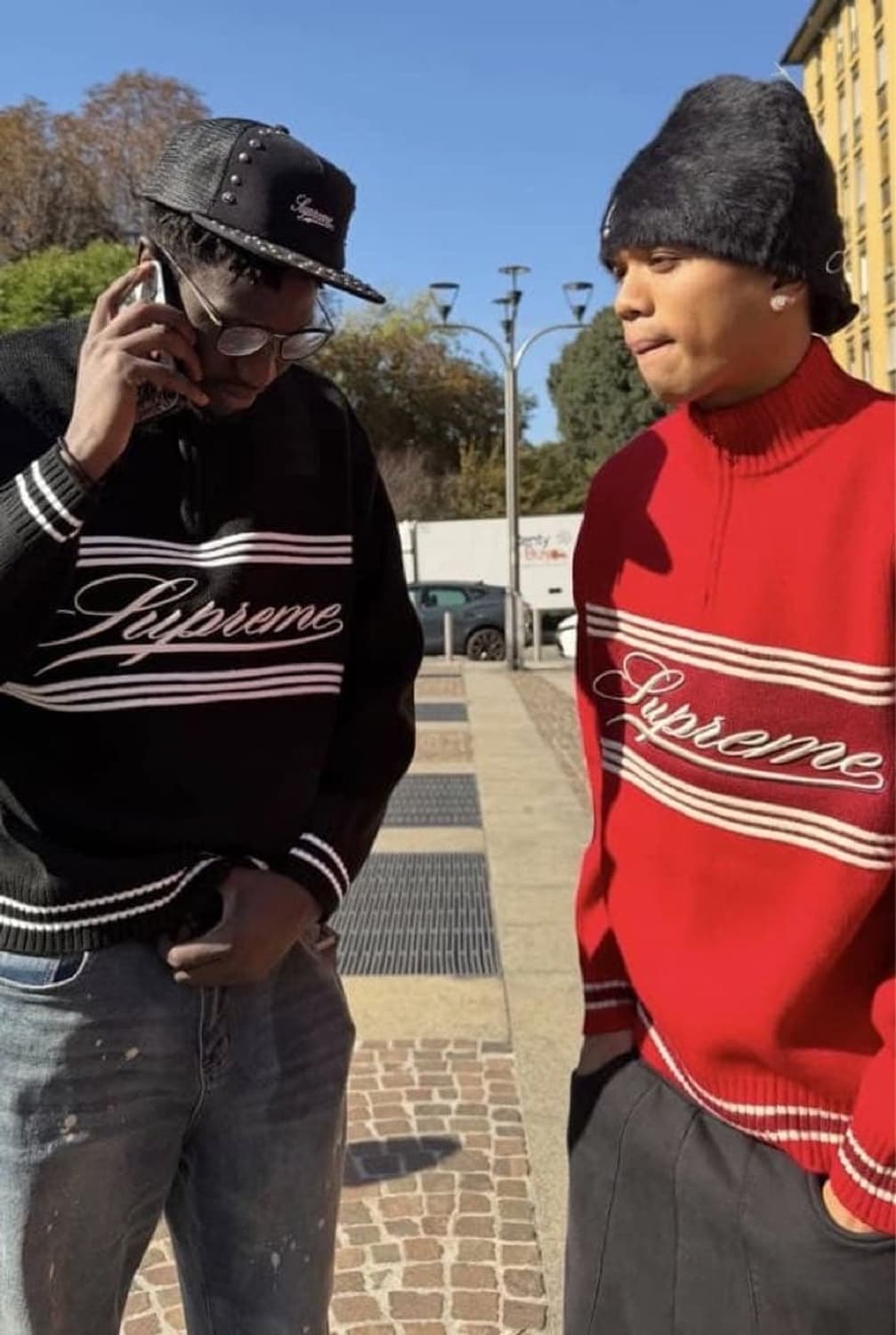 슈프림 스크립트 스트라이프 하프집 스웨터 블랙 M 상품이미지1