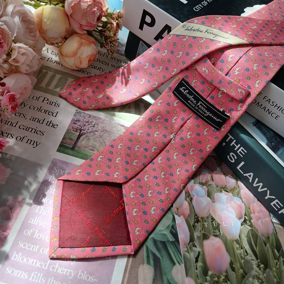 살바토레 페라가모 토끼와 거북이 모티브 넥타이 8.5cm B등급 E955 상품이미지5