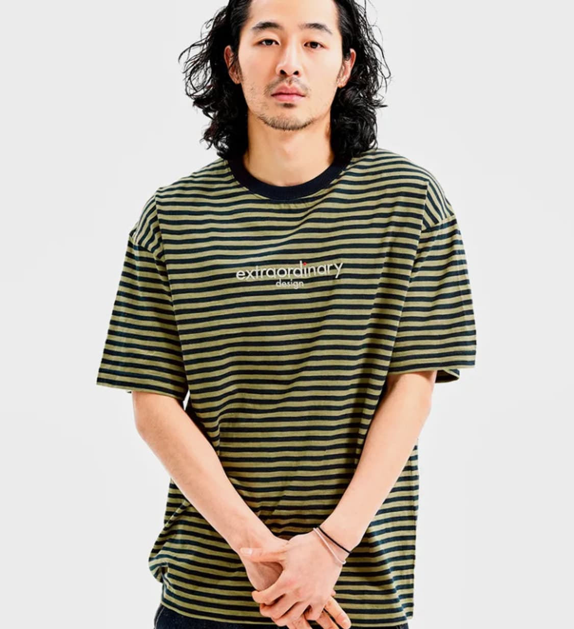 (구해요) 엑스트라오디너리 스트라이프 카키 티셔츠 반팔 상품이미지1