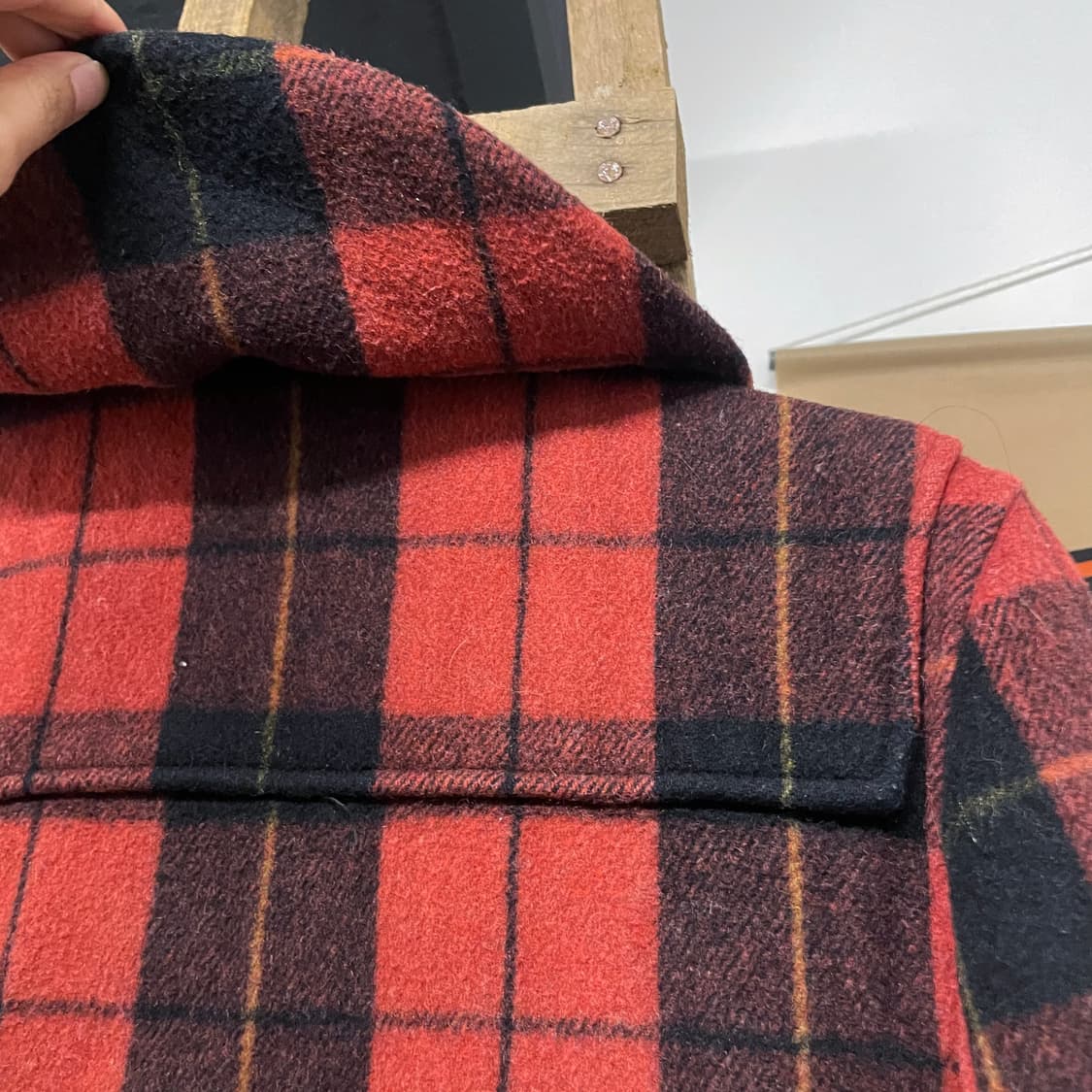 70s 글로버올 GLOVERALL 체크 패턴 후드 더플 코트 떡복이 코트 상품이미지4