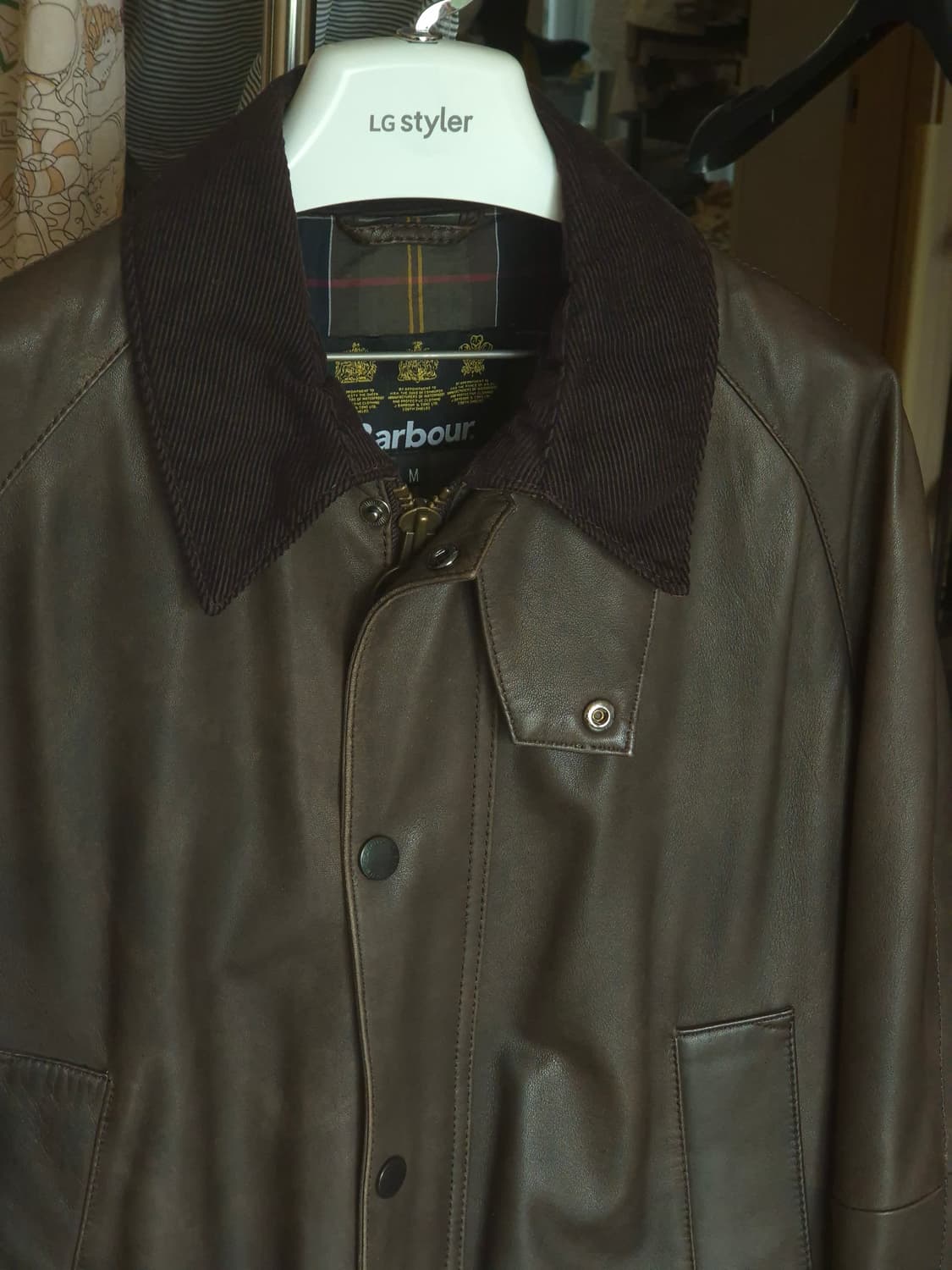 바버 타르탄 애쉬비 가죽 자켓 M 상품이미지3