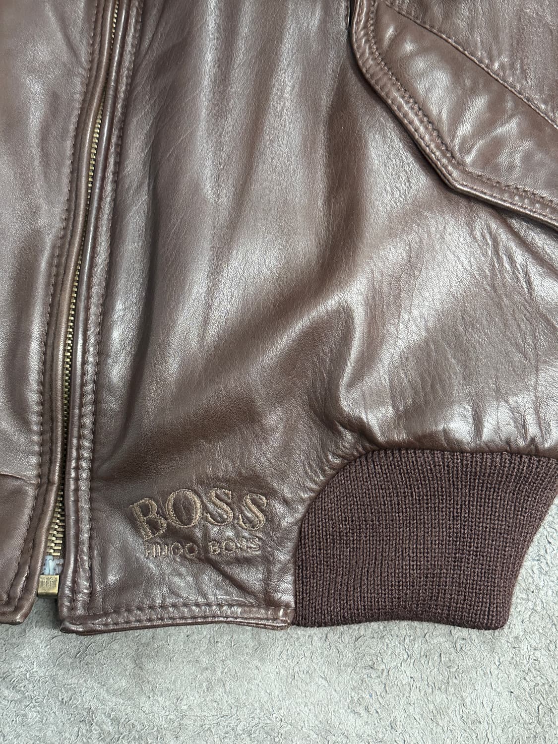 80s  HUGO BOSS 브라운 레더 자켓 50 상품이미지5