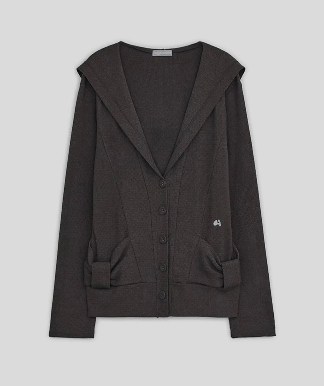 허그유어스킨 후드 리본 가디건 챠콜 상품이미지1