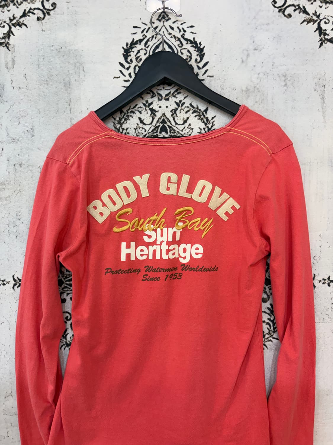 일본빈티지 body glove 키치 핀터깔 핑크브이넥 롱슬이브 상품이미지7