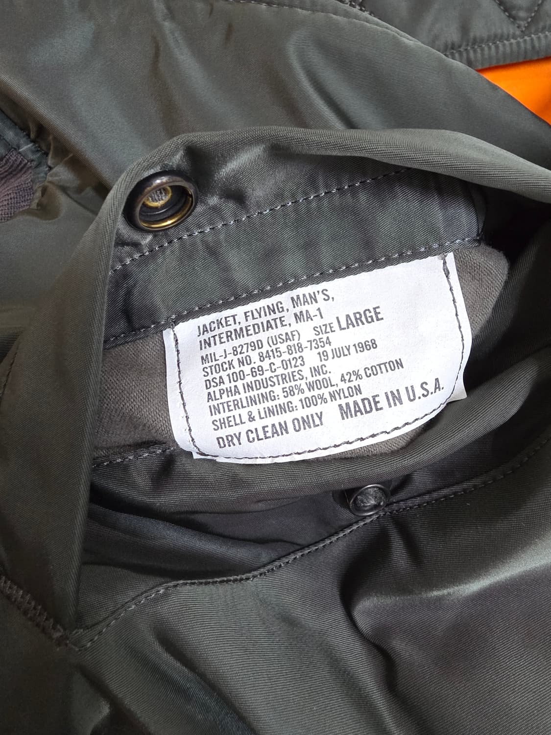 알파 1968 정밀복각 ma-1 L사이즈 상품이미지5