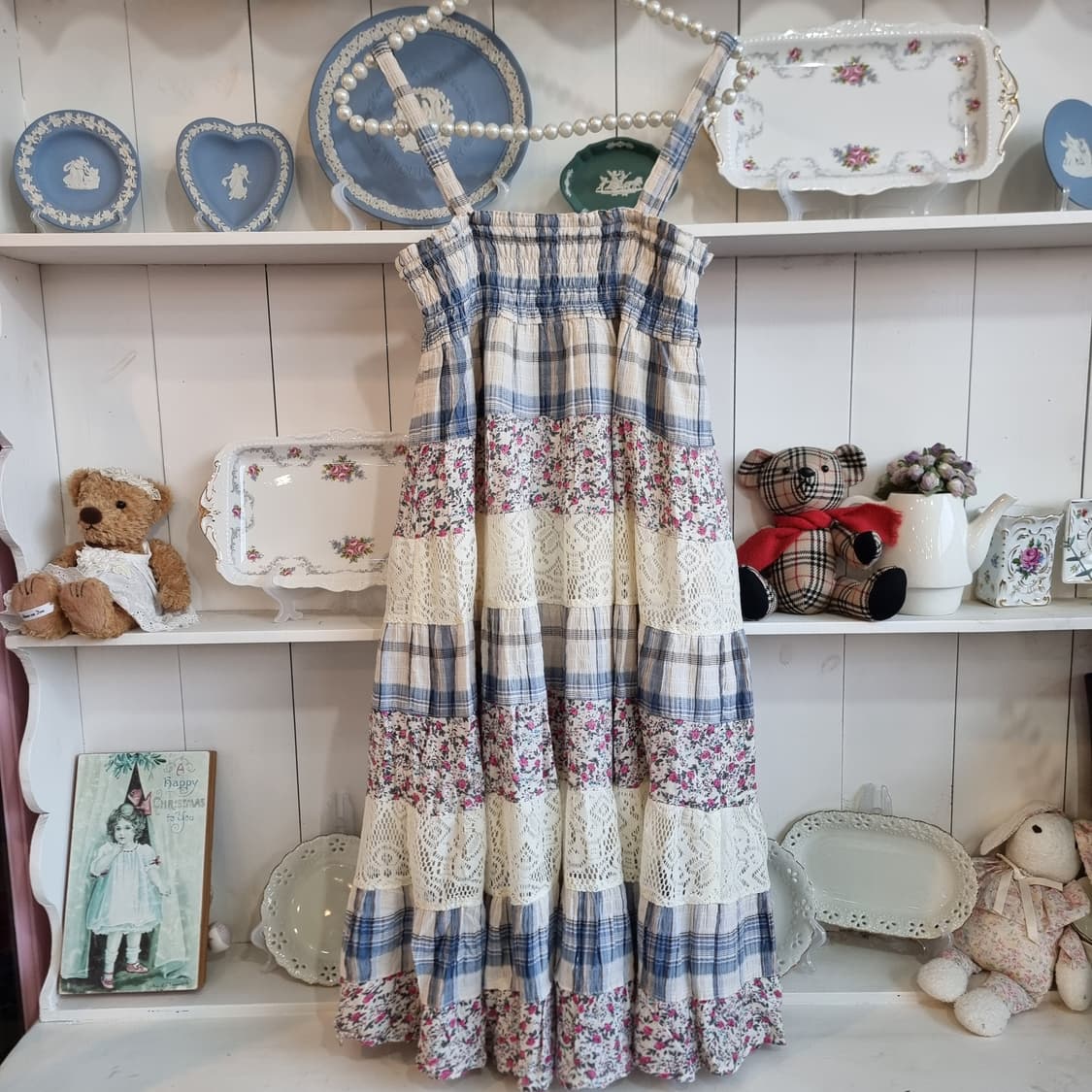 체크&플라워 레이어드 레이스 끈 원피스 상품이미지7