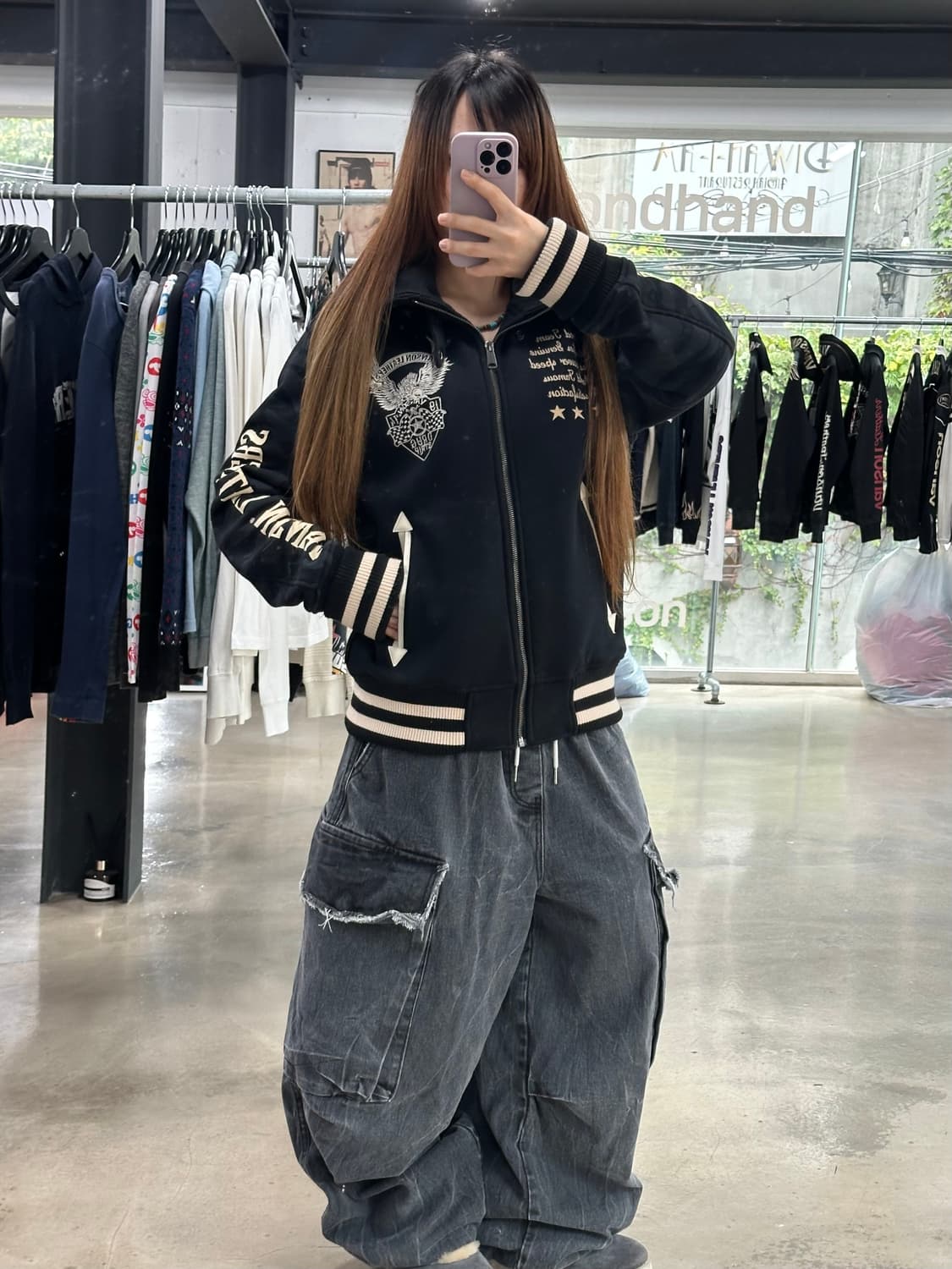 벤슨 하이넥버튼 스컬 카모 바시티자켓 상품이미지4