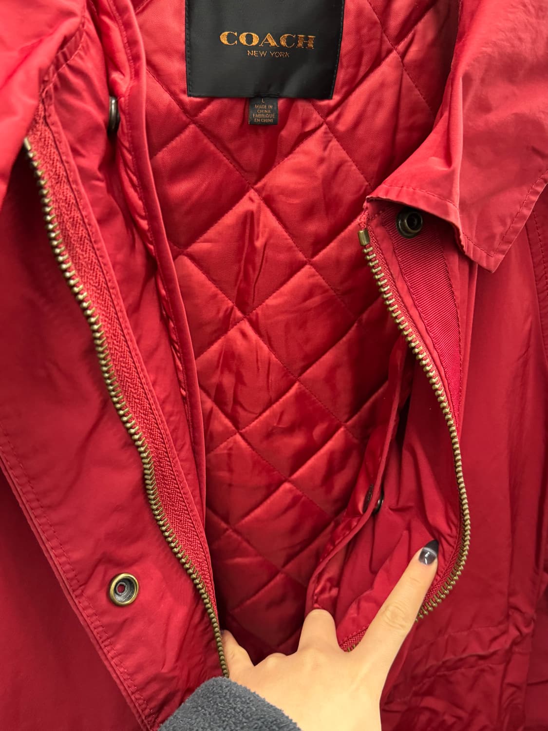 코치 여성 후드 야상 코트 레드 L 상품이미지5