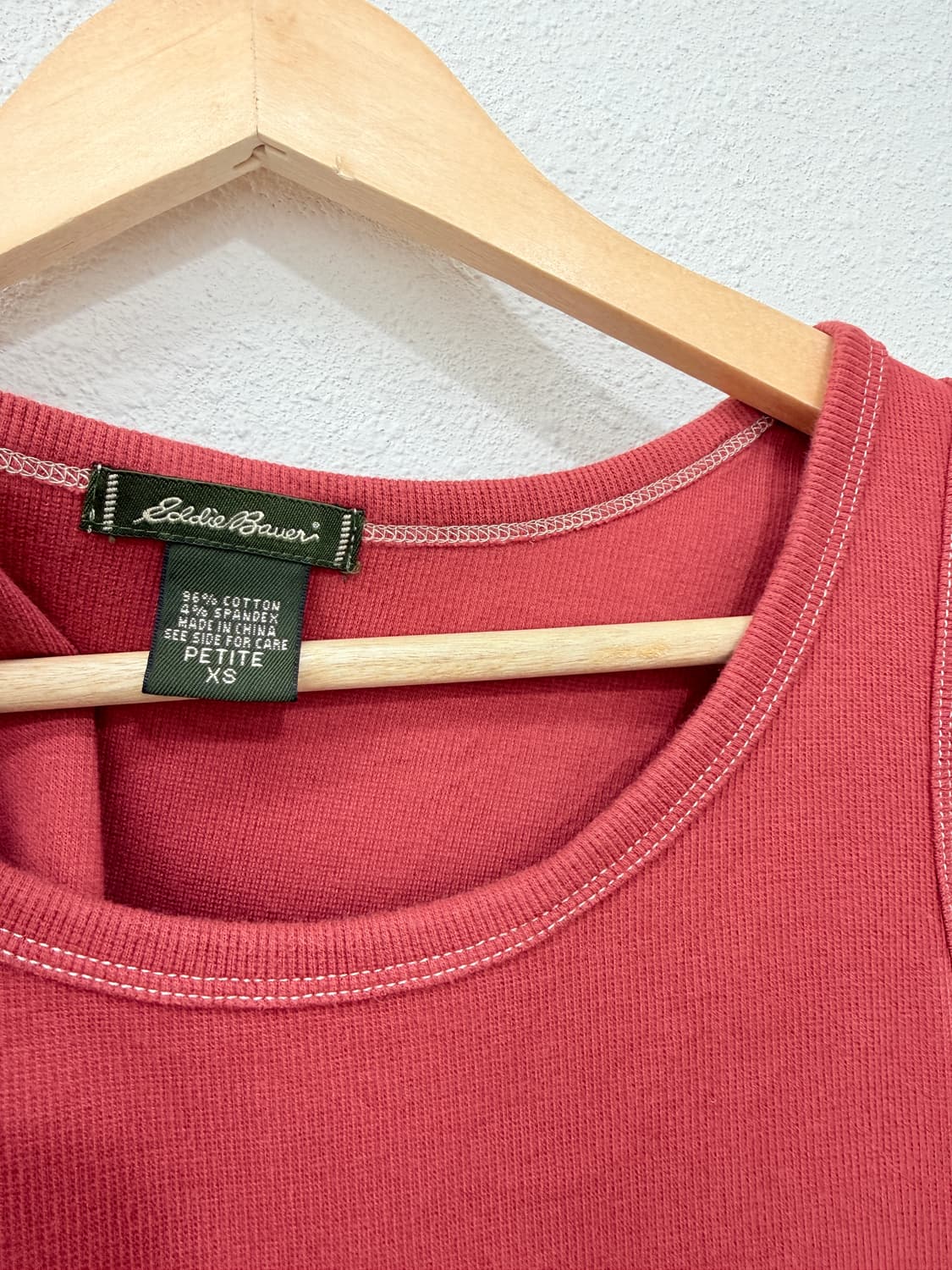 빈티지 Eddie Bauer 오랜지 레드 스티치 슬리브리스 상품이미지3