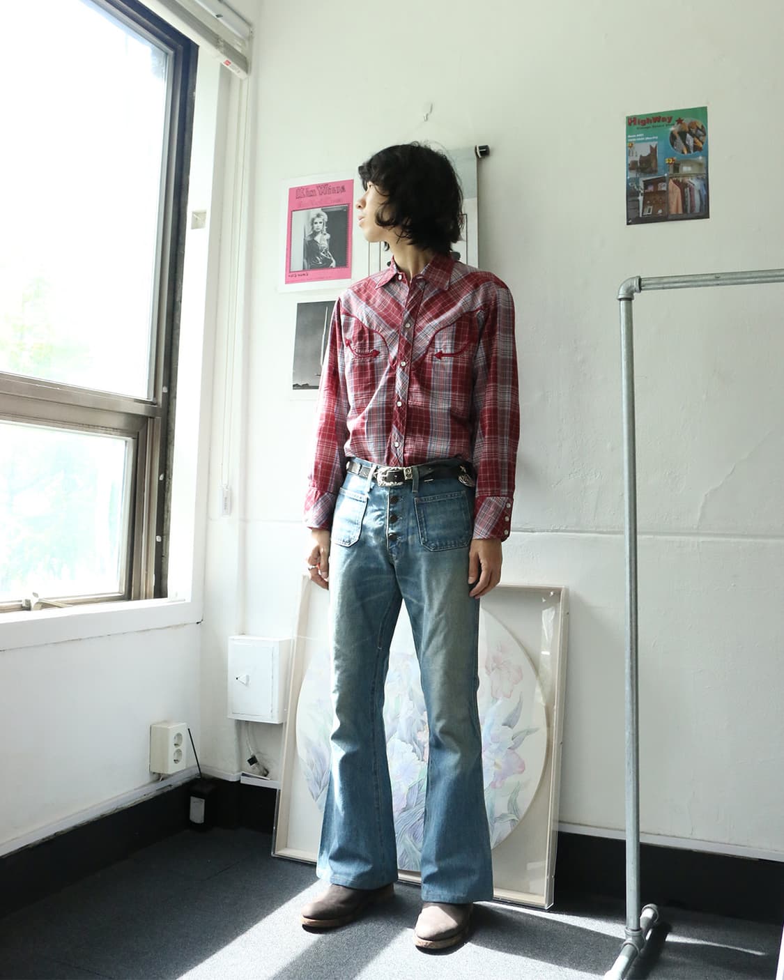 80s USA H BAR C 체크 웨스턴 셔츠 상품이미지2