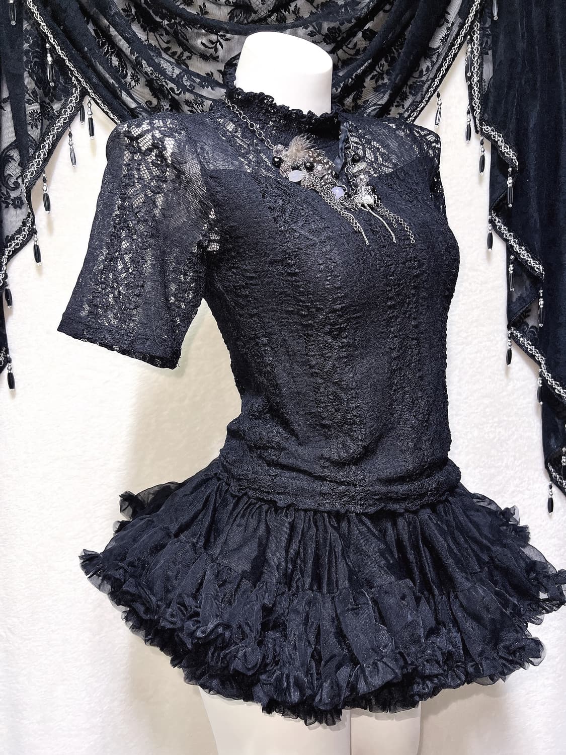 로맨틱고딕 고스로리 펑크 레이스 시스루 반팔탑 오네갸루 아게하 미사 세라 상품이미지3