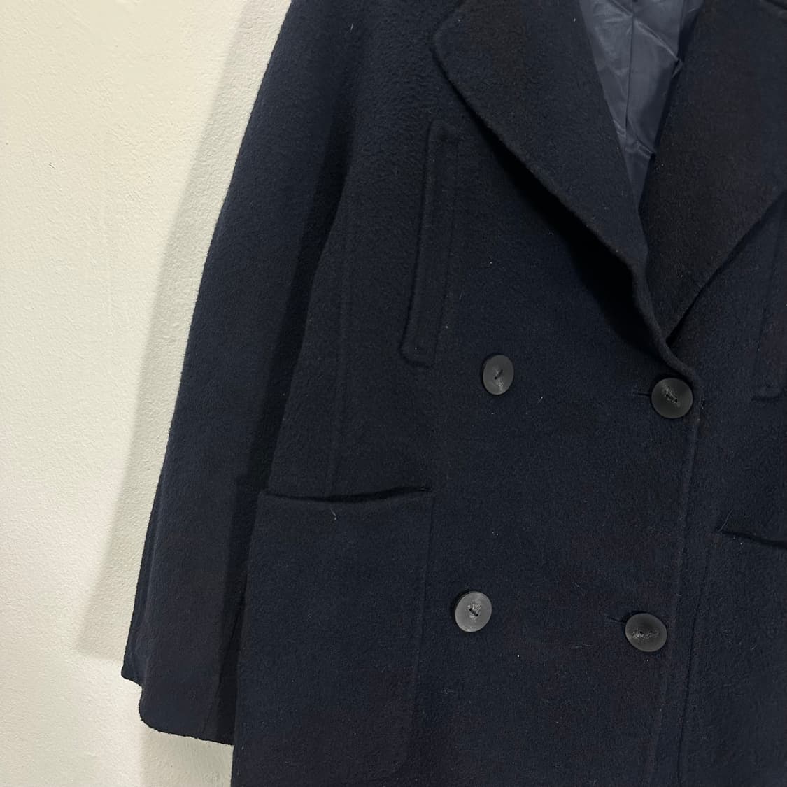 우먼L 쏘울 SOWOOL 네이비 루즈핏 양모 핸드메이드 롱더블코트 상품이미지2