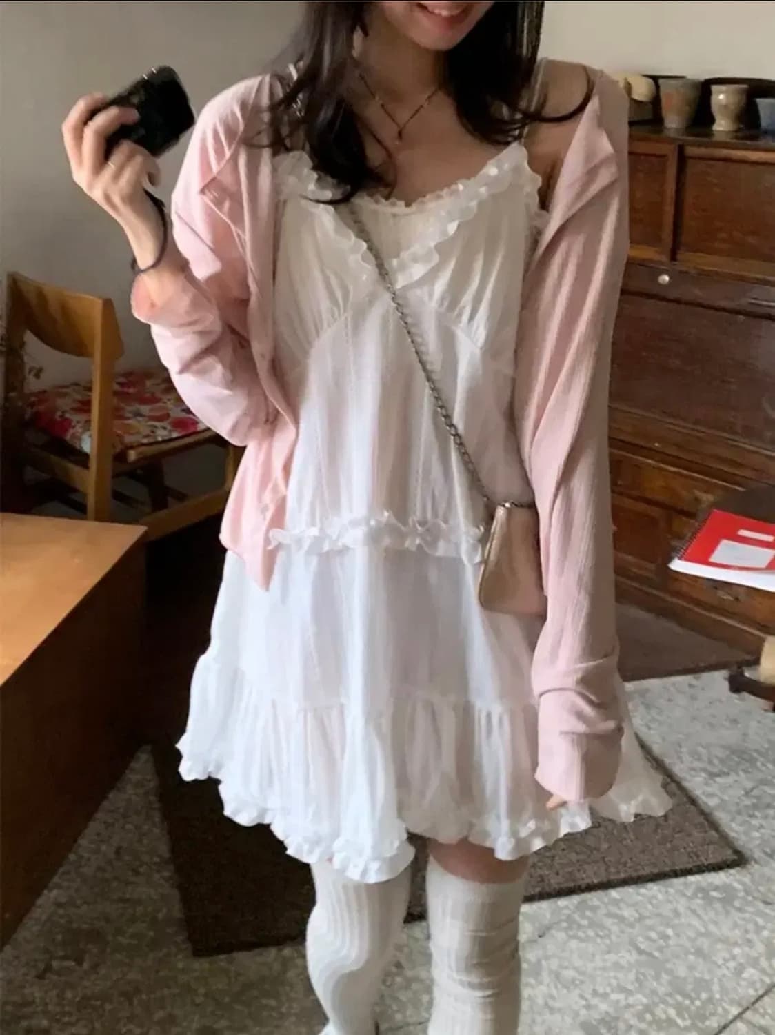 포포리 빈블 시부야 ops 레이어드 흰색 원피스 빈티지 화이트 원피스 상품이미지1