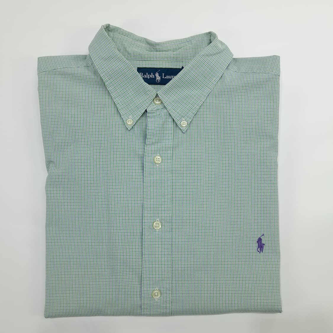 Co551 2XL Big 폴로 랄프로렌 애플그린 마이크로체크 반팔 셔츠 상품이미지7