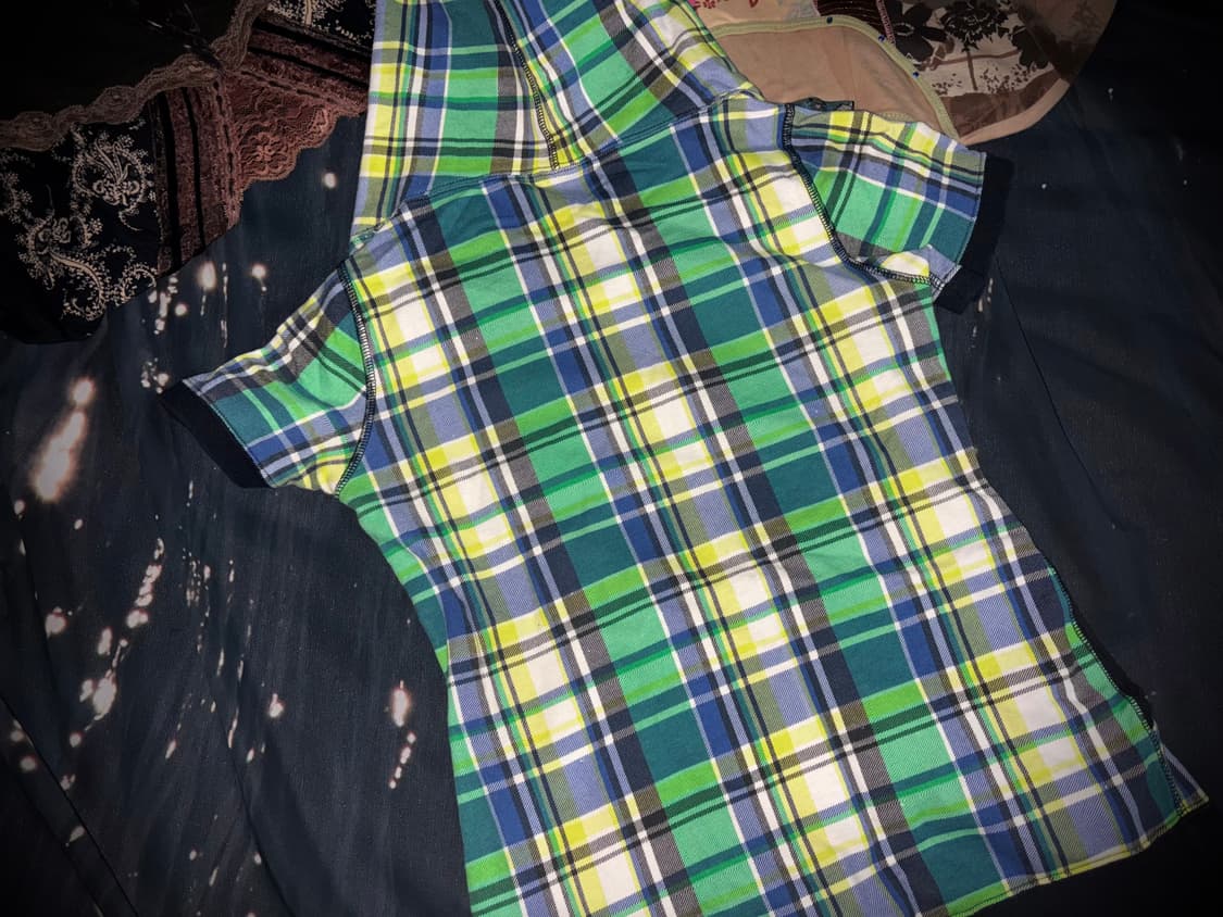 빈티지 y2k 무드 후드 체크 반팔 티셔츠 상품이미지2