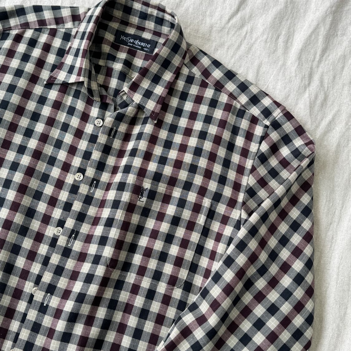 입생로랑 빈티지 블랙베이지 배색 체크셔츠 100 상품이미지2