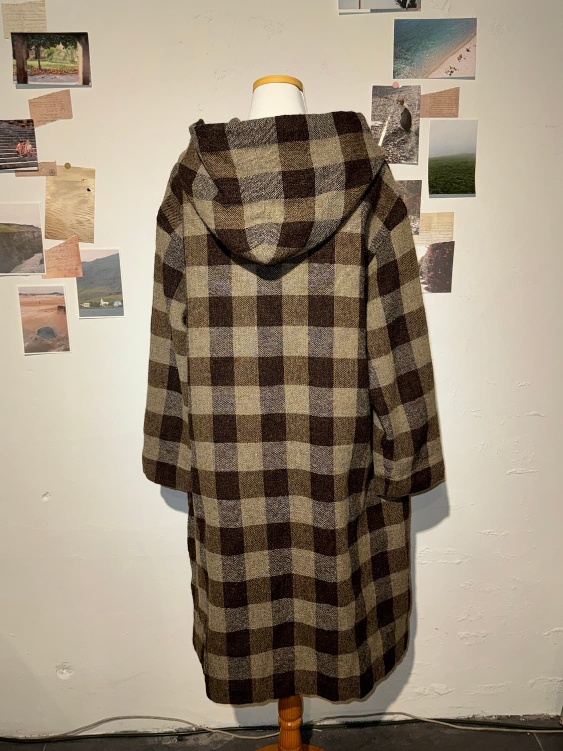 울 후드 체크 코트 상품이미지3